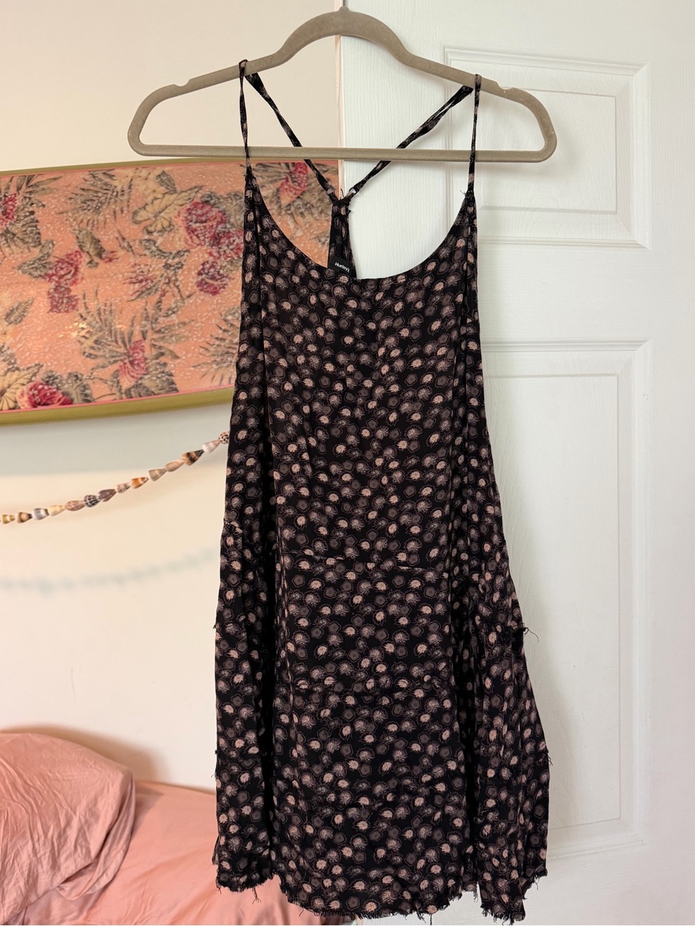 Hurley Black Floral-Print Mini Slip Dress